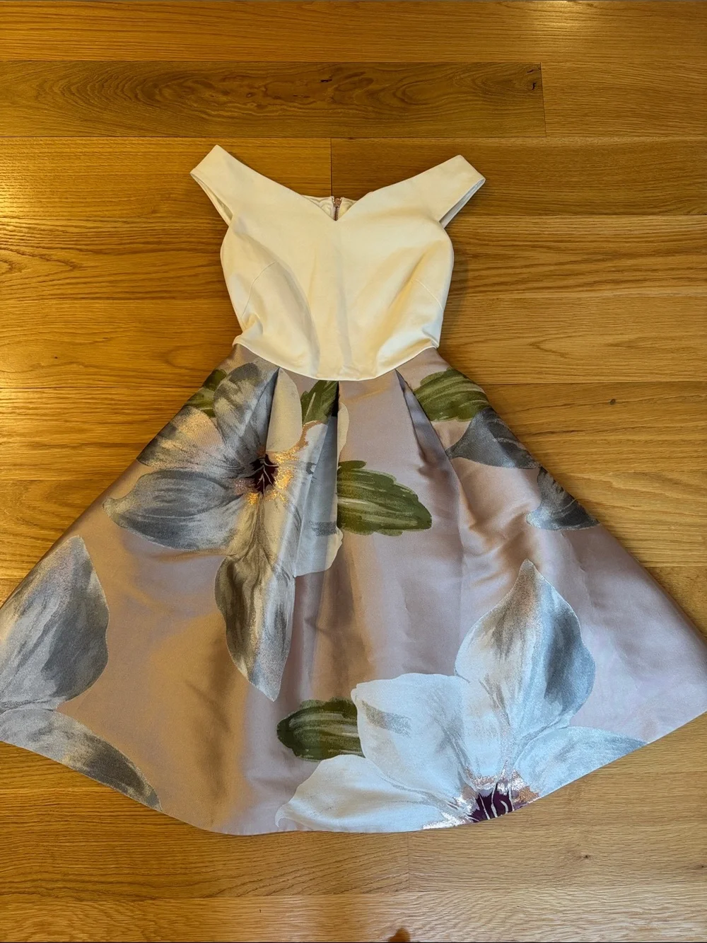 Ted Baker Cream Bodice Blush Floral Fit-and-Flare Dress, 0